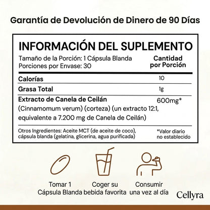 Canela de Ceilán (equivalente a 7200 mg) con aceite MCT